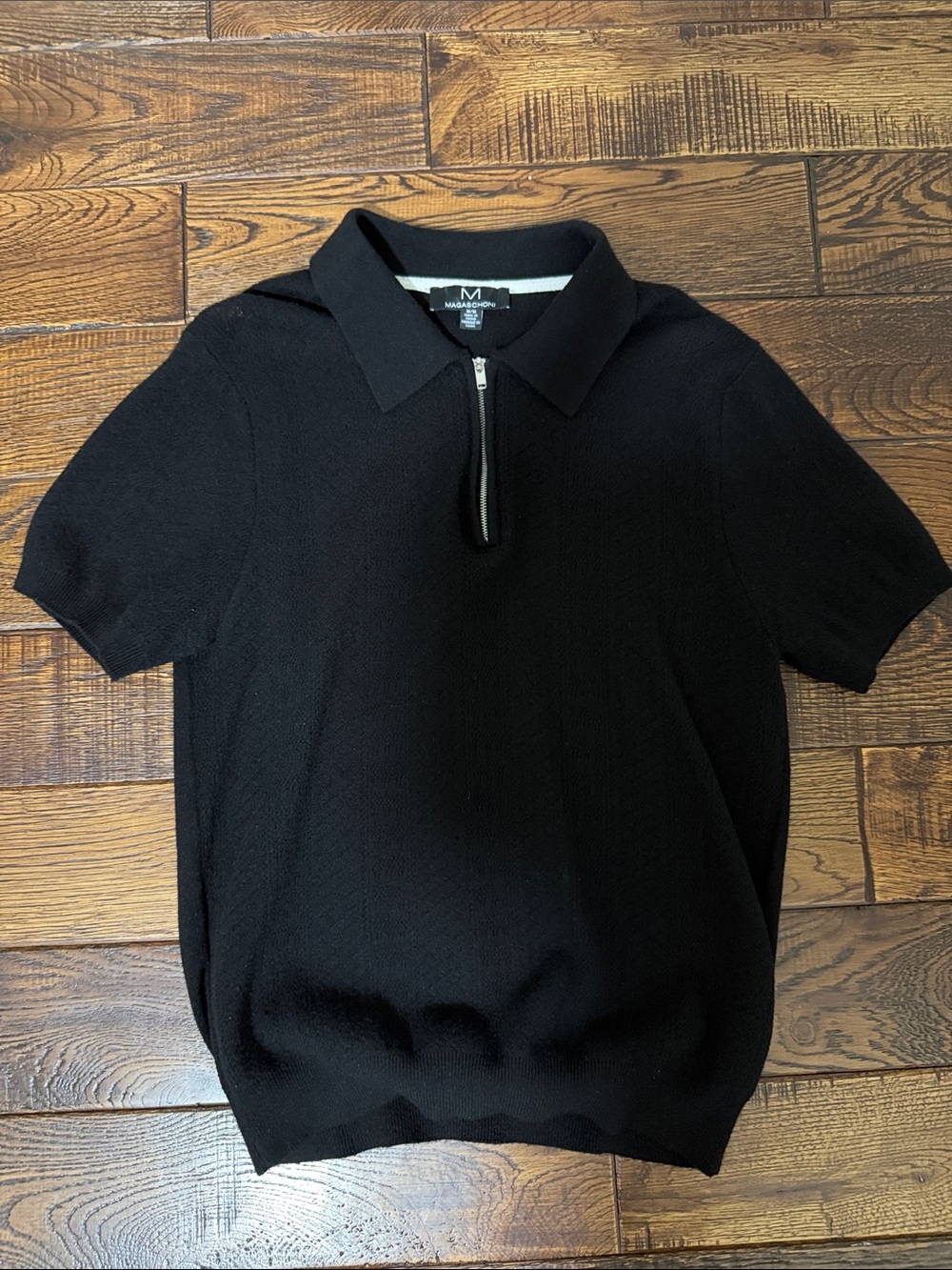 JM Collection Black Short-Sleeve Zip Polo